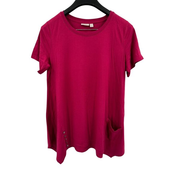 Lori Goldstein Logo Tunic Top Large Cotton Modal Knit Magenta Crew Short Sleeve - Picture 2 of 10